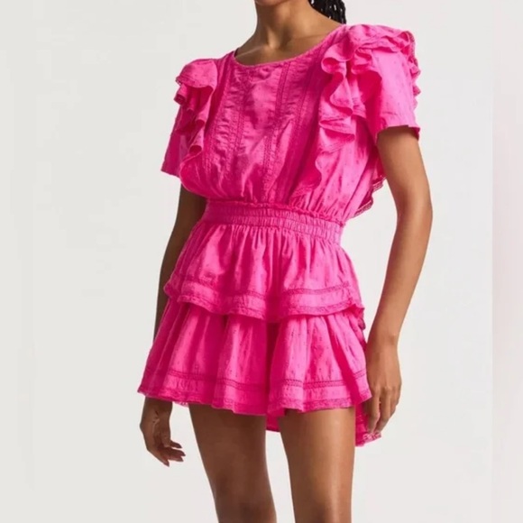 LoveShackFancy Natasha Heritage Mini Dress in Watermelon Ice Sz. M - Picture 2 of 9